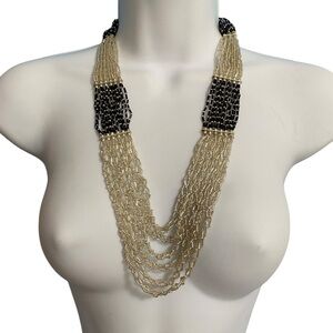 Black & Silver Seed Bead Necklace Multistrand NWOT